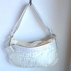 FENDI rare! White/Ivory FF Zucca Baguette/Hobo
